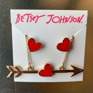 Betsey Johnson Heart Cupid Arrow Necklace Earrings Set